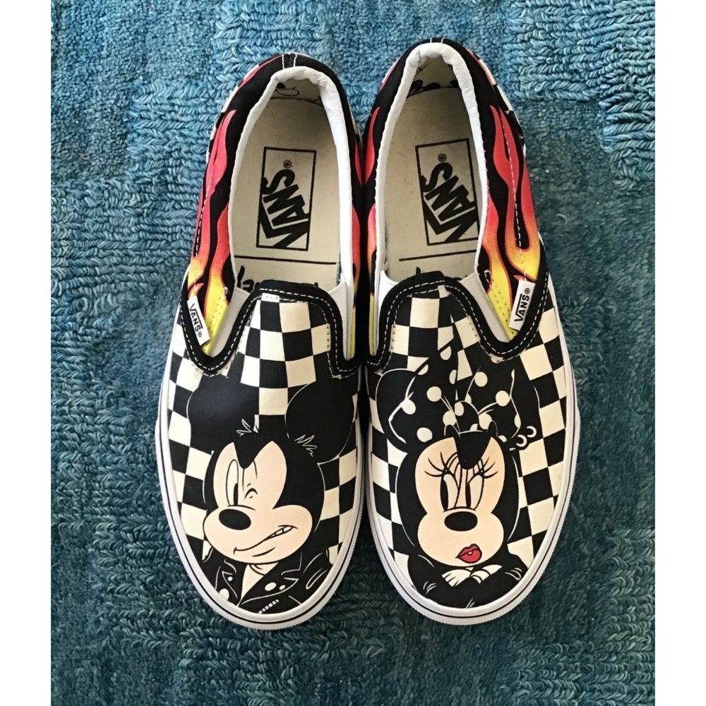 Vans Disney Slip On Mickey & Minnie Checker Flame Sneaker W6/ M4.5 New